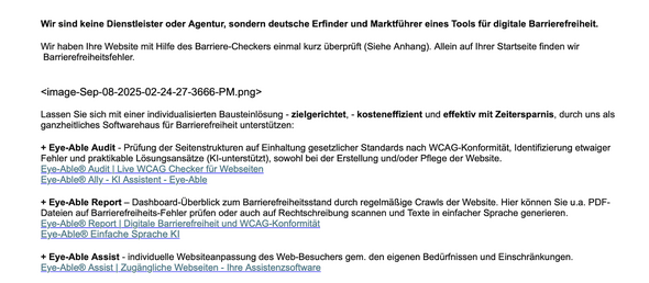 Werbung von Eye-Able (Mailsauszug)