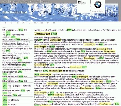 BMW.de Keyword-Spam versteckt vor Google