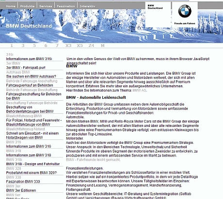 BMW.de - Ansicht Startseite für Suchmaschinen