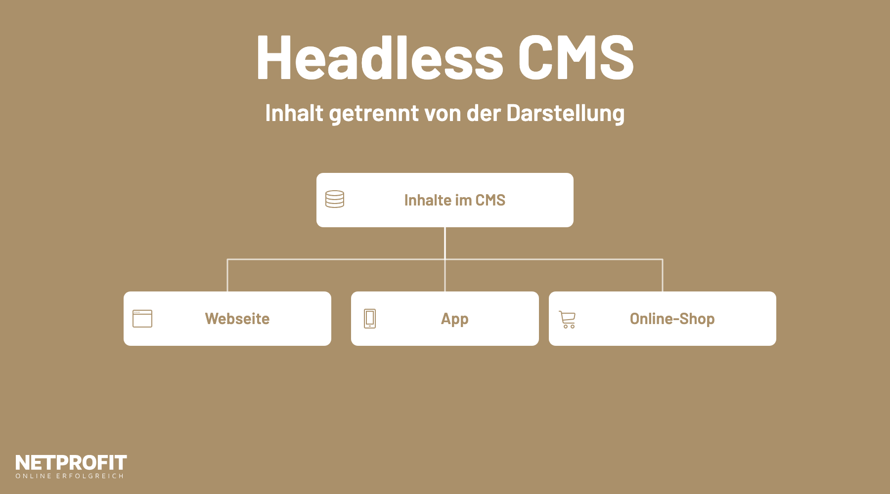 Ein zentrales CMS f&uuml;r Inhalte liefert per Schnittstelle an Webseite, App und Online-Shop