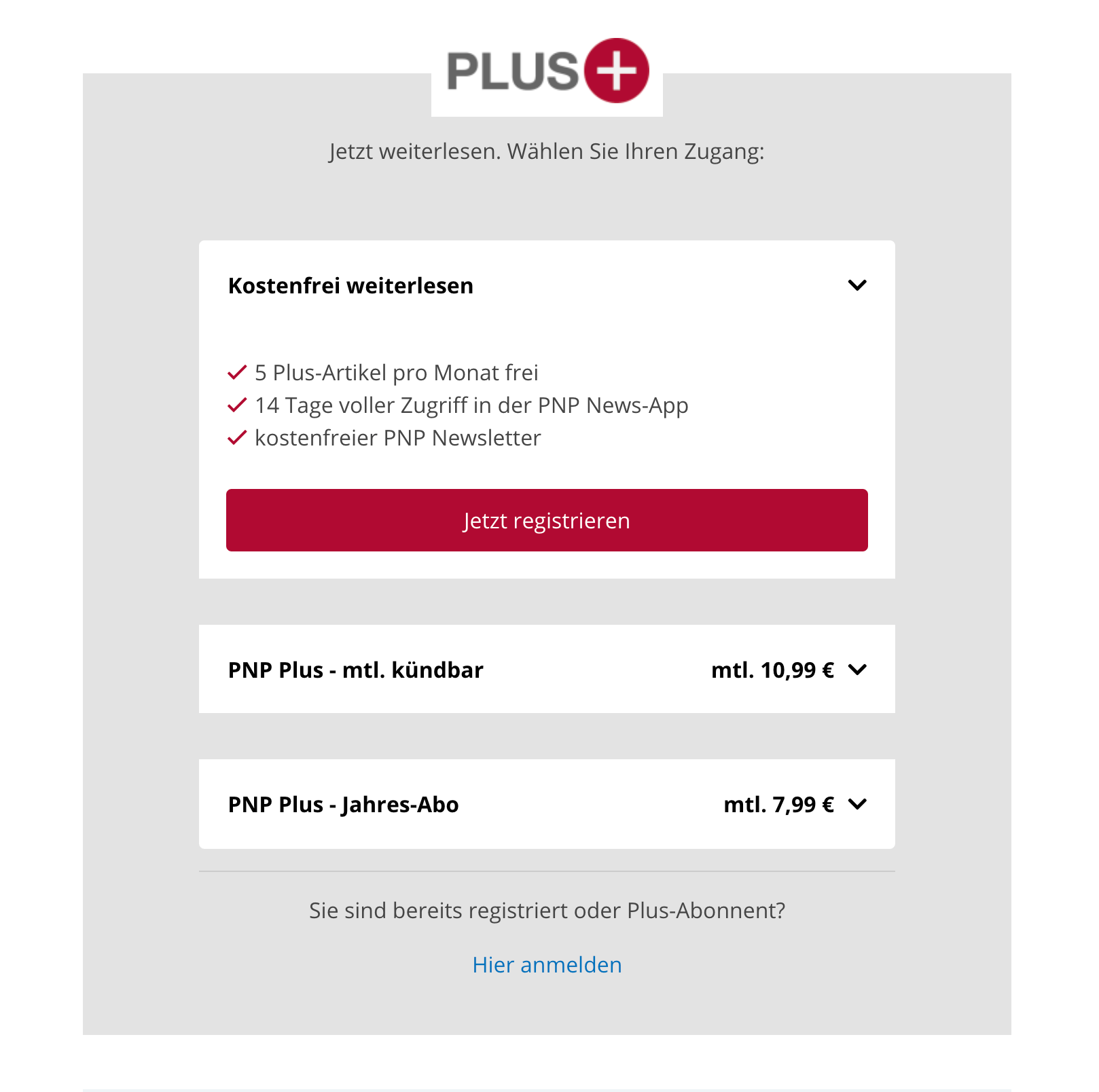Paywall-Modell der PNP: Kombination aus dem Freemium-Modell und der Metered Paywall bei den Plus-Artikeln